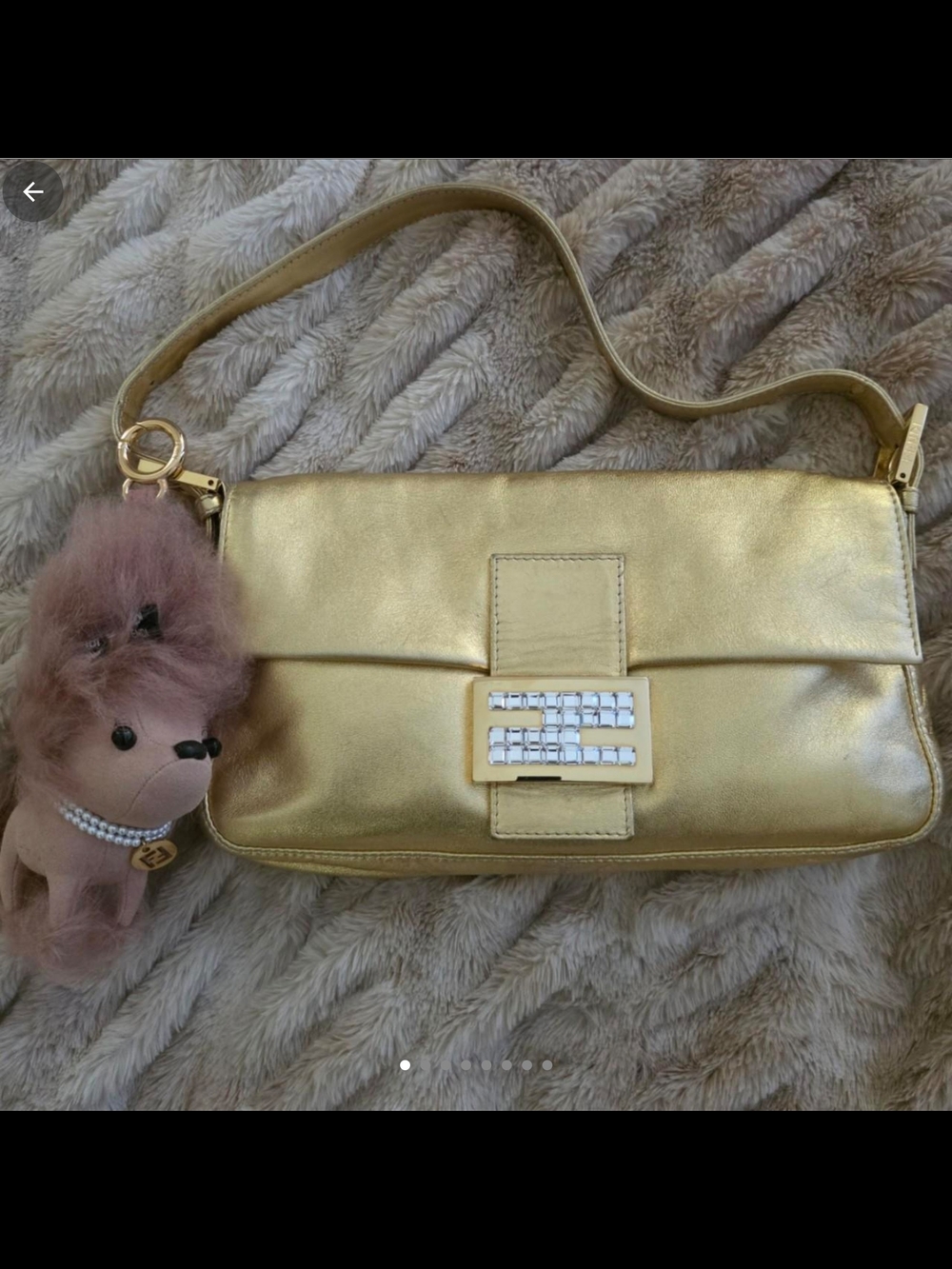 Fendi Gold SATC Baguette with Crystal Accent